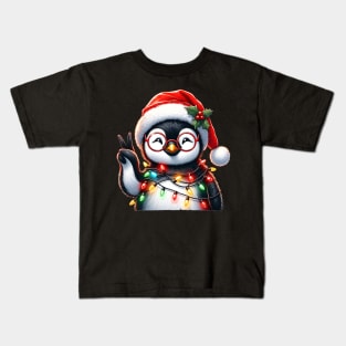 Peace Sign Hand Penguin Santa Christmas Penguin Pajamas Kids T-Shirt